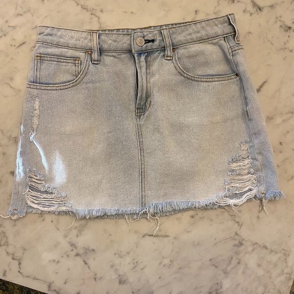 EUC PACSUN Light Blue Distressed Denim Skirt 27 - Picture 1 of 4